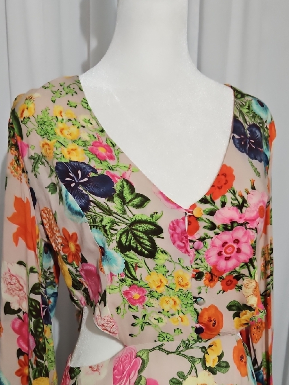FARM Rio Tropical Floral Print Long Sleeve Mini Dress - Size G (Large) - Picture 3 of 10